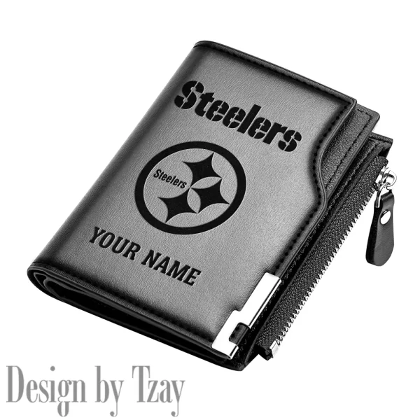 Pittsburgh Steelers Men Zipper Closure Short Bifold Leather Card Holder SPTMZCSBLCH027 - Image 5