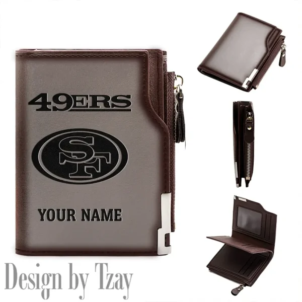 San Francisco 49ers Men Zipper Closure Short Bifold Leather Card Holder SPTMZCSBLCH028