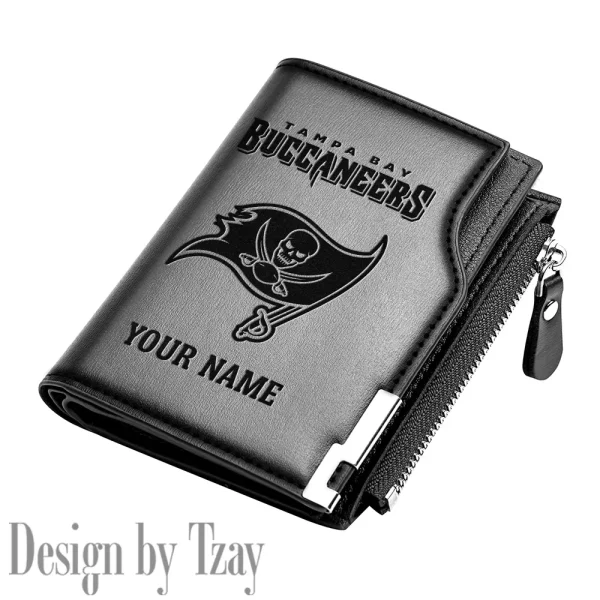 Tampa Bay Buccaneers Men Zipper Closure Short Bifold Leather Card Holder SPTMZCSBLCH030 - Image 3