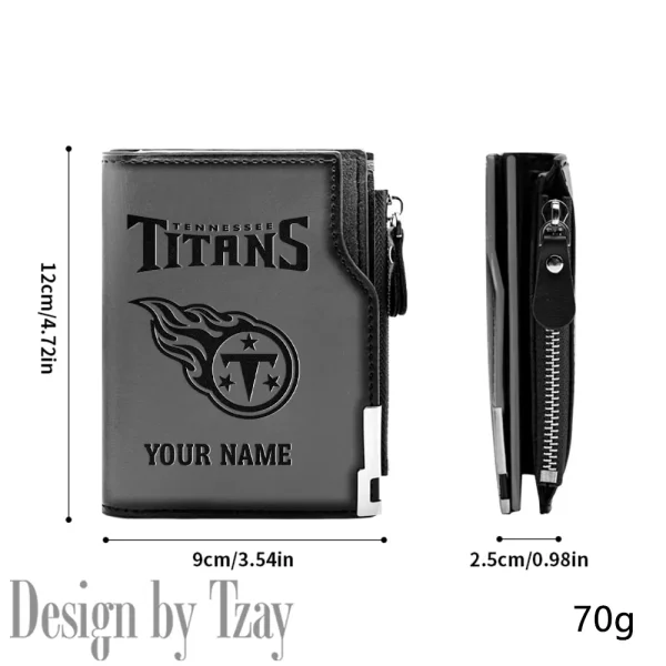 Tennessee Titans Men Zipper Closure Short Bifold Leather Card Holder SPTMZCSBLCH031 - Image 3