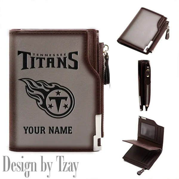 Tennessee Titans Men Zipper Closure Short Bifold Leather Card Holder SPTMZCSBLCH031