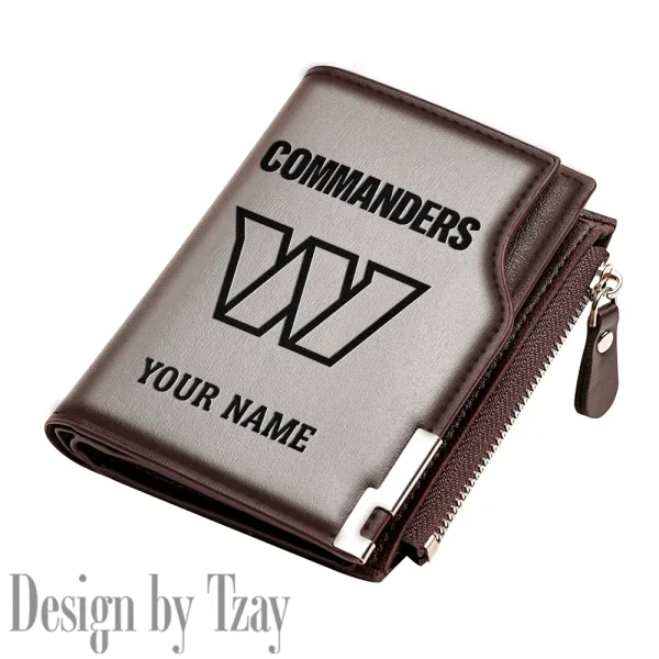 Washington Commanders Men Zipper Closure Short Bifold Leather Card Holder SPTMZCSBLCH032 - Image 2