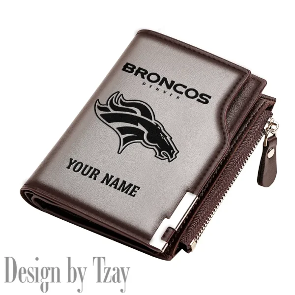 Denver Broncos Men Zipper Closure Short Bifold Leather Card Holder SPTMZCSBLCH010 - Image 3