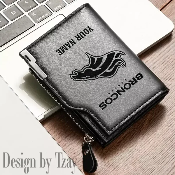 Denver Broncos Men Zipper Closure Short Bifold Leather Card Holder SPTMZCSBLCH010 - Image 4