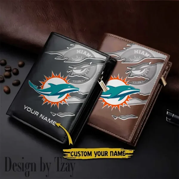 Miami Dolphins Leather Vertical Men Wallet Gifts For Fans SPTLVW839