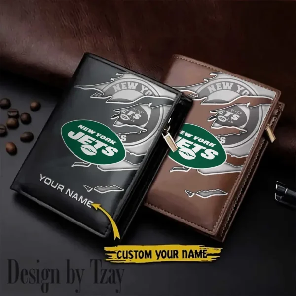 New York Jets Leather Vertical Men Wallet Gifts For Fans SPTLVW844
