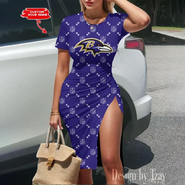 Baltimore Ravens Women's Slit Bodycon Dress New 2025 S9SBD135