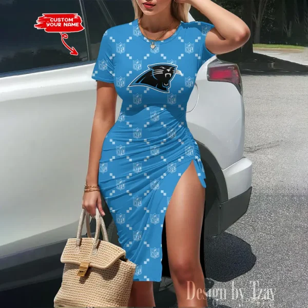 Carolina Panthers Women's Slit Bodycon Dress New 2025 S9SBD137