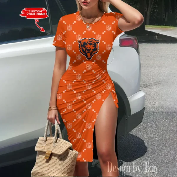 Chicago Bears Women's Slit Bodycon Dress New 2025 S9SBD138