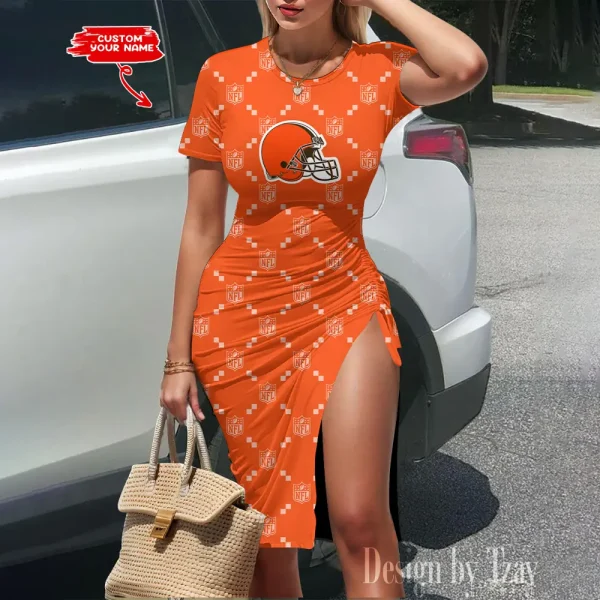 Cleveland Browns Women's Slit Bodycon Dress New 2025 S9SBD140
