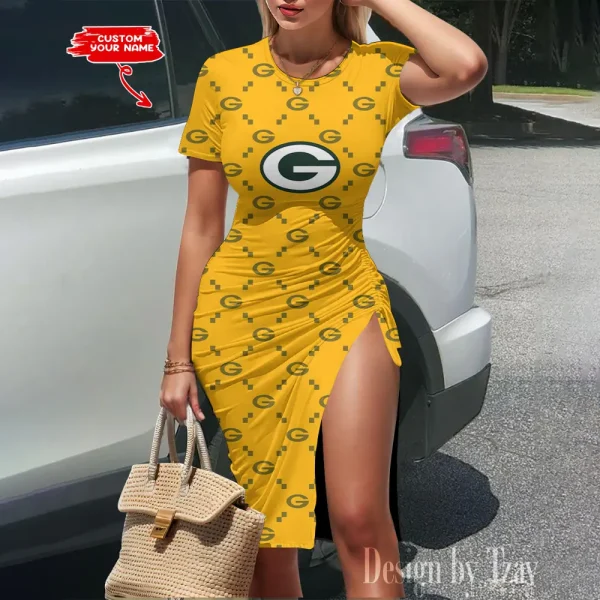 Green Bay Packers Women's Slit Bodycon Dress New 2025 S9SBD144