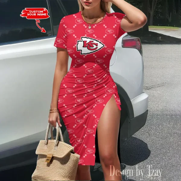 Kansas City Chiefs Women's Slit Bodycon Dress New 2025 S9SBD148