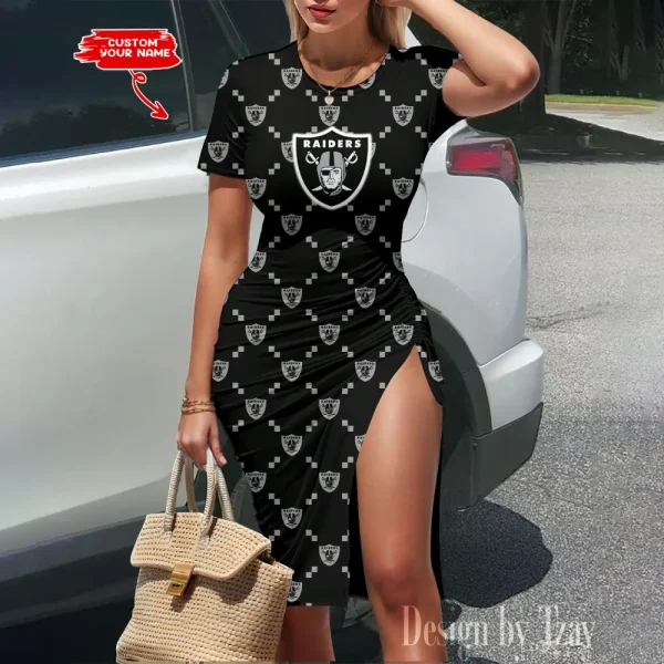 Las Vegas Raiders Women's Slit Bodycon Dress New 2025 S9SBD149