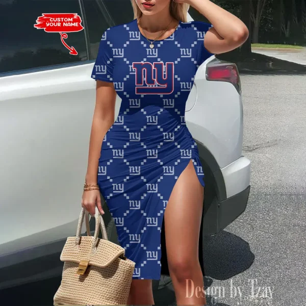 New York Giants Women's Slit Bodycon Dress New 2025 S9SBD156