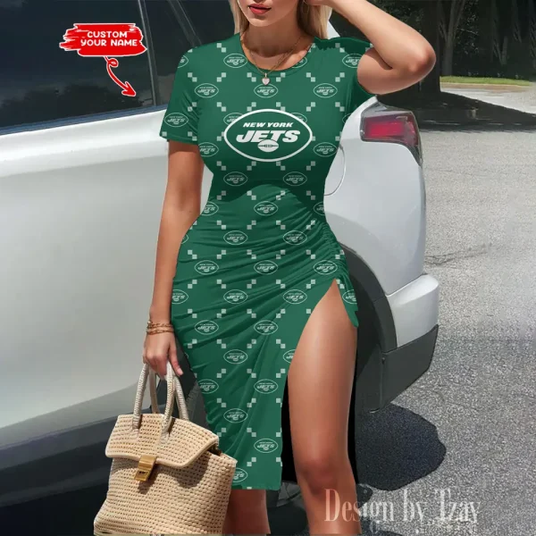 New York Jets Women's Slit Bodycon Dress New 2025 S9SBD157