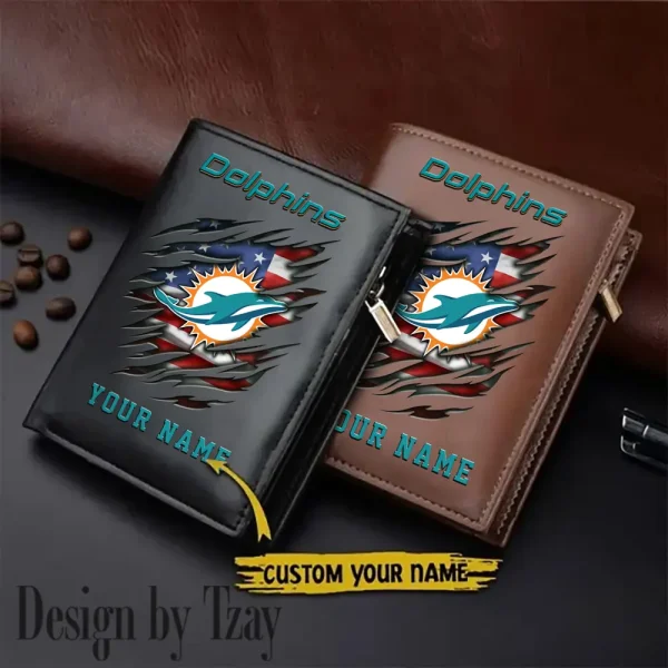 Miami Dolphins Leather Vertical Men Wallet Gifts For Fans SPTLVW870