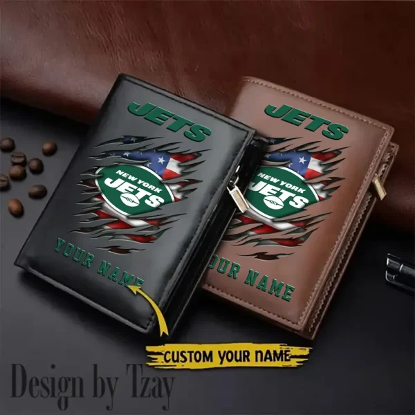 New York Jets Leather Vertical Men Wallet Gifts For Fans SPTLVW875