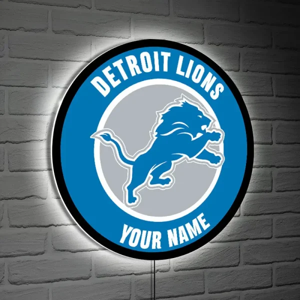 Detroit Lions Round Acrylic Wall Led Sign SPTRAWLS020 - Image 2