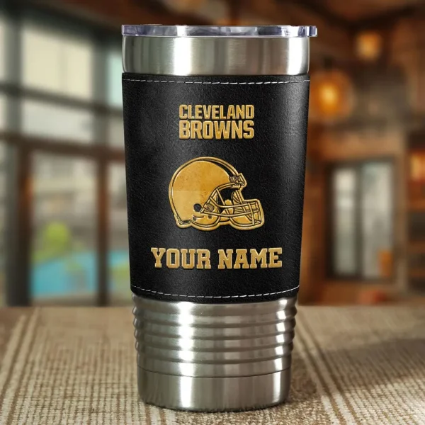 Cleveland Browns Leather Tumbler Sport Gift For Fans SPTLEATHERTUM008 - Image 2