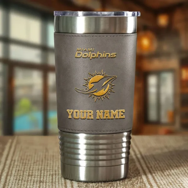 Miami Dolphins Leather Tumbler Sport Gift For Fans SPTLEATHERTUM020 - Image 3