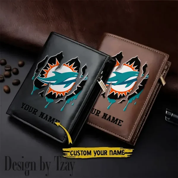 Miami Dolphins Leather Vertical Men Wallet Gifts For Fans SPTLVW902