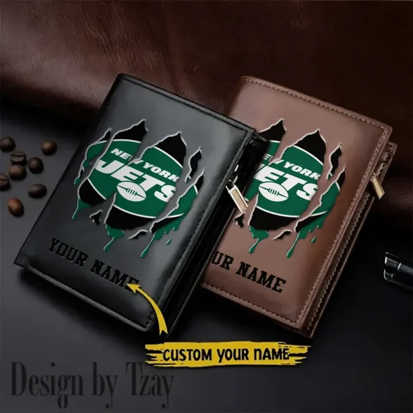 New York Jets Leather Vertical Men Wallet Gifts For Fans SPTLVW907