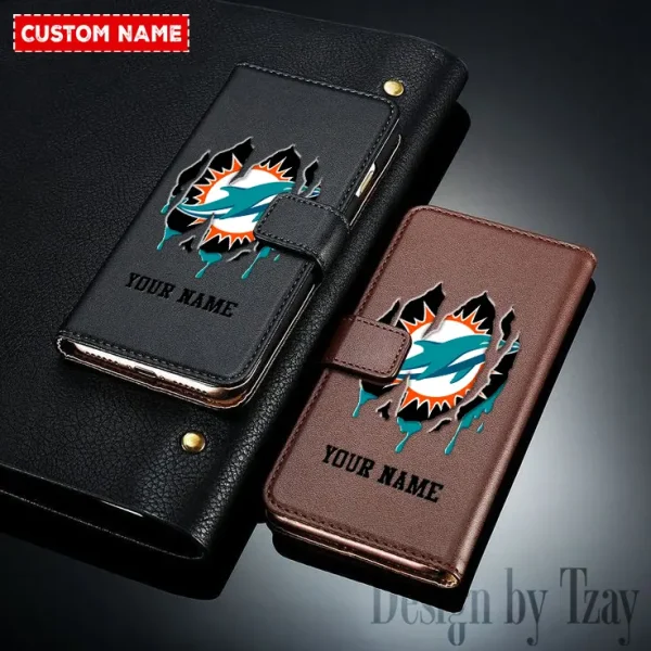 Miami Dolphins Leather Wallet Phone Case SPTLWPC052