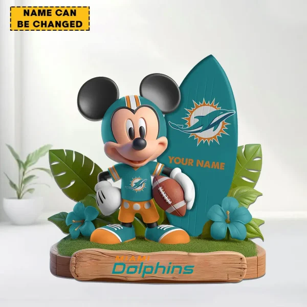 Miami Dolphins Football Team US Cartoon Mouse Surfing Acrylic Block SPTFTAB074 - Image 2
