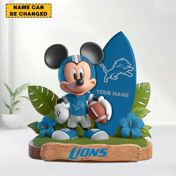 Detroit Lions Football Team US Cartoon Mouse Surfing Acrylic Block SPTFTAB079 - Image 2