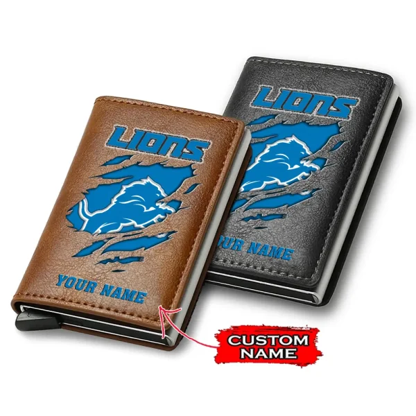 Detroit Lions Credit Card Holder Leather Wallet SPTCHLW103