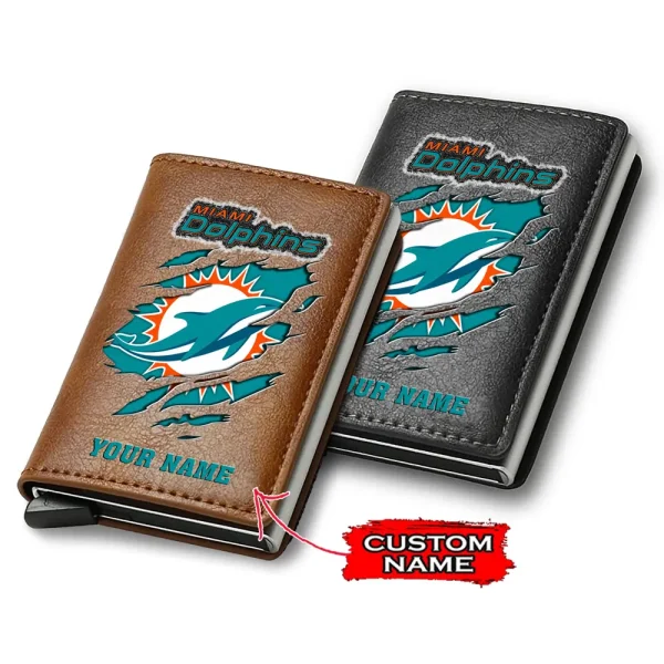 Miami Dolphins Credit Card Holder Leather Wallet SPTCHLW112