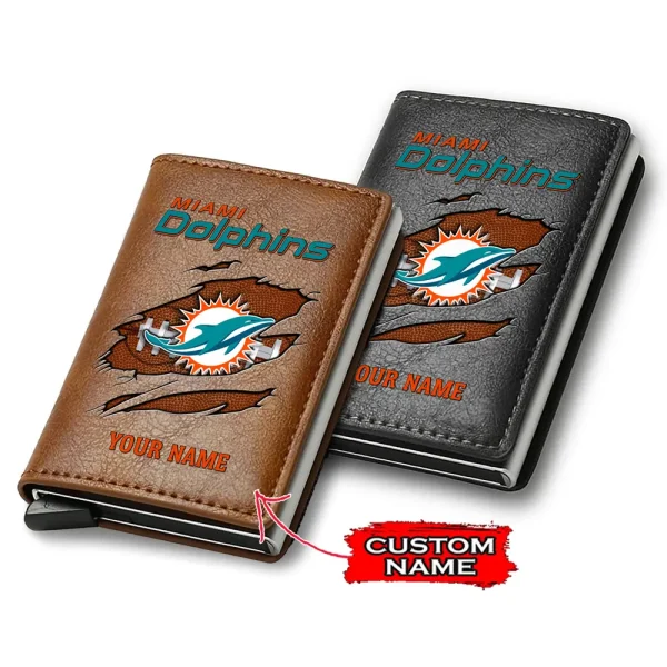Miami Dolphins Credit Card Holder Leather Wallet SPTCHLW176