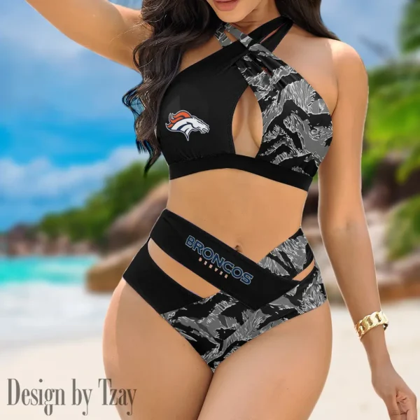 Denver Broncos Women's 2PCS Bikini Swimsuit Criss Cross Cutout Bathing Suit S9BCCB182