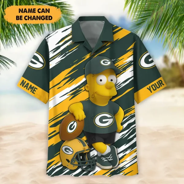 Green Bay Packers NFL And Cartoon Character Simps Hawaiian Shirt Custom Name Best Gift For Fan AZHWS1041
