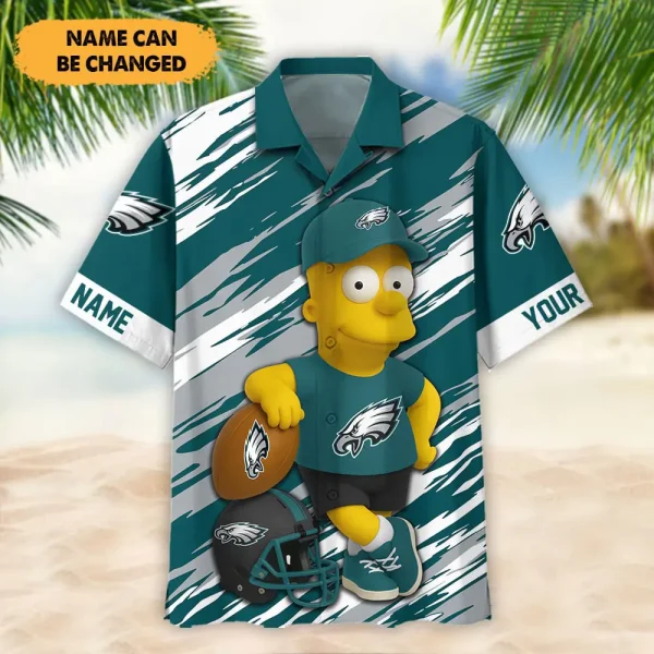 Philadelphia Eagles NFL And Cartoon Character Simps Hawaiian Shirt Custom Name Best Gift For Fan AZHWS1063