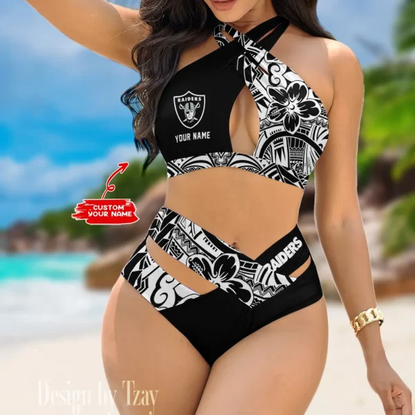 Las Vegas Raiders Crossover Strap Bikini Set S9BCCB221