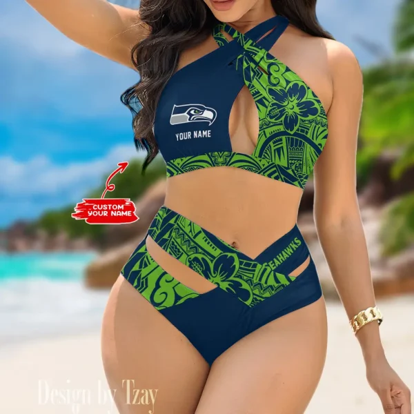 Seattle Seahawks Crossover Strap Bikini Set S9BCCB233
