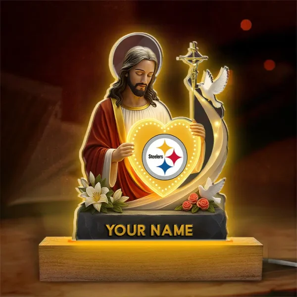 Pittsburgh Steelers Football US Team And Jesus Night Led Light Custom Name Best Gift For Fan AZALNL040 - Image 2