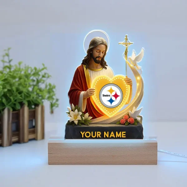 Pittsburgh Steelers Football US Team And Jesus Night Led Light Custom Name Best Gift For Fan AZALNL040 - Image 3