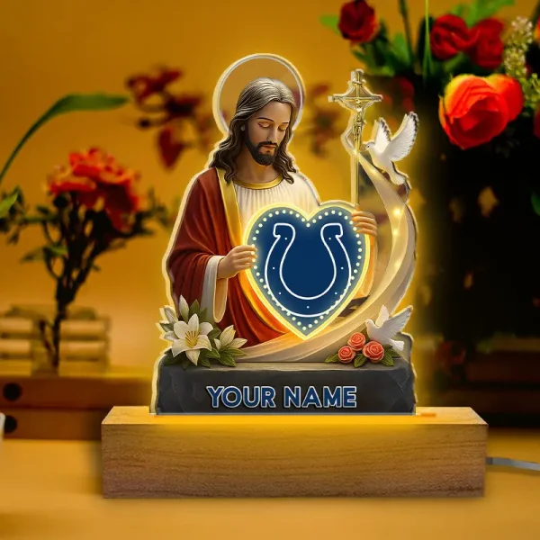 Indianapolis Colts Football US Team And Jesus Night Led Light Custom Name Best Gift For Fan AZALNL041
