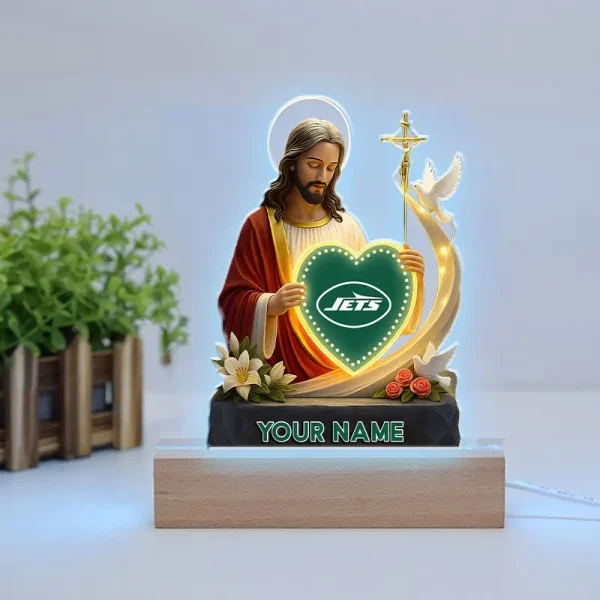 New York Jets Football US Team And Jesus Night Led Light Custom Name Best Gift For Fan AZALNL042 - Image 2
