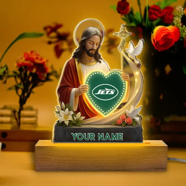 New York Jets Football US Team And Jesus Night Led Light Custom Name Best Gift For Fan AZALNL042