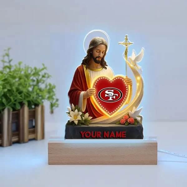 San Francisco 49ers Football US Team And Jesus Night Led Light Custom Name Best Gift For Fan AZALNL043 - Image 2
