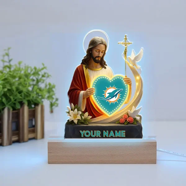Miami Dolphins Football US Team And Jesus Night Led Light Custom Name Best Gift For Fan AZALNL045 - Image 2