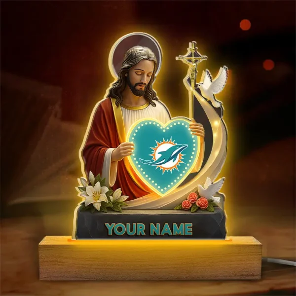 Miami Dolphins Football US Team And Jesus Night Led Light Custom Name Best Gift For Fan AZALNL045 - Image 3