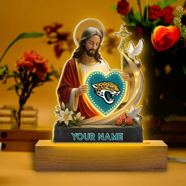 Jacksonville Jaguars Football US Team And Jesus Night Led Light Custom Name Best Gift For Fan AZALNL046