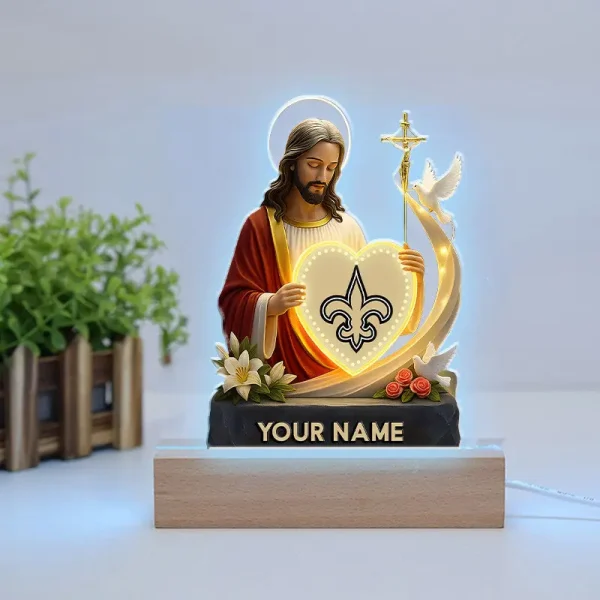 New Orleans Saints Football US Team And Jesus Night Led Light Custom Name Best Gift For Fan AZALNL047 - Image 2