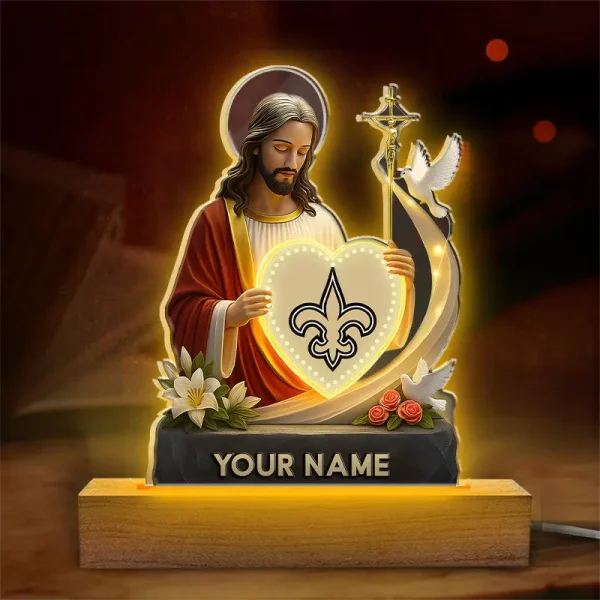 New Orleans Saints Football US Team And Jesus Night Led Light Custom Name Best Gift For Fan AZALNL047 - Image 3