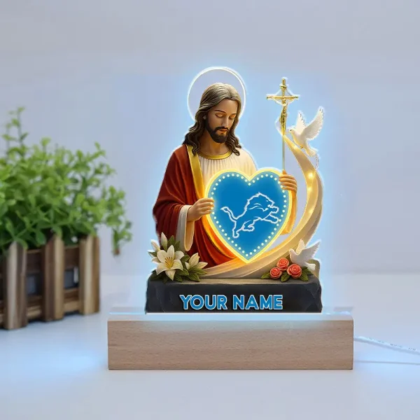 Detroit Lions Football US Team And Jesus Night Led Light Custom Name Best Gift For Fan AZALNL048 - Image 2