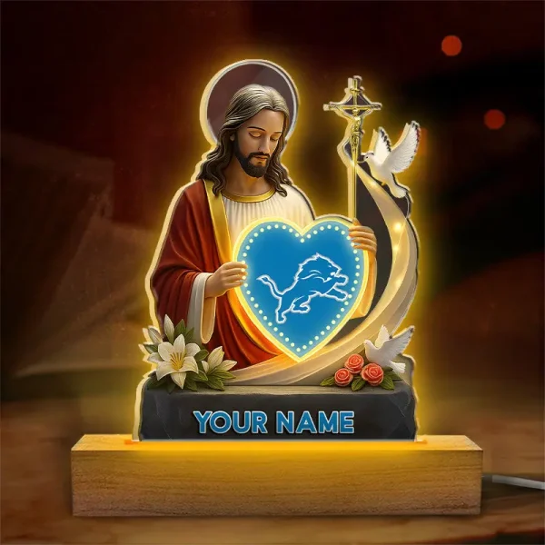 Detroit Lions Football US Team And Jesus Night Led Light Custom Name Best Gift For Fan AZALNL048 - Image 3